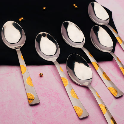 6-Piece Stainless Steel 24K Gold Spoon Set | 18.5cm Premium Large Spoons, Luxury Tableware & Gift, Moonpress Design