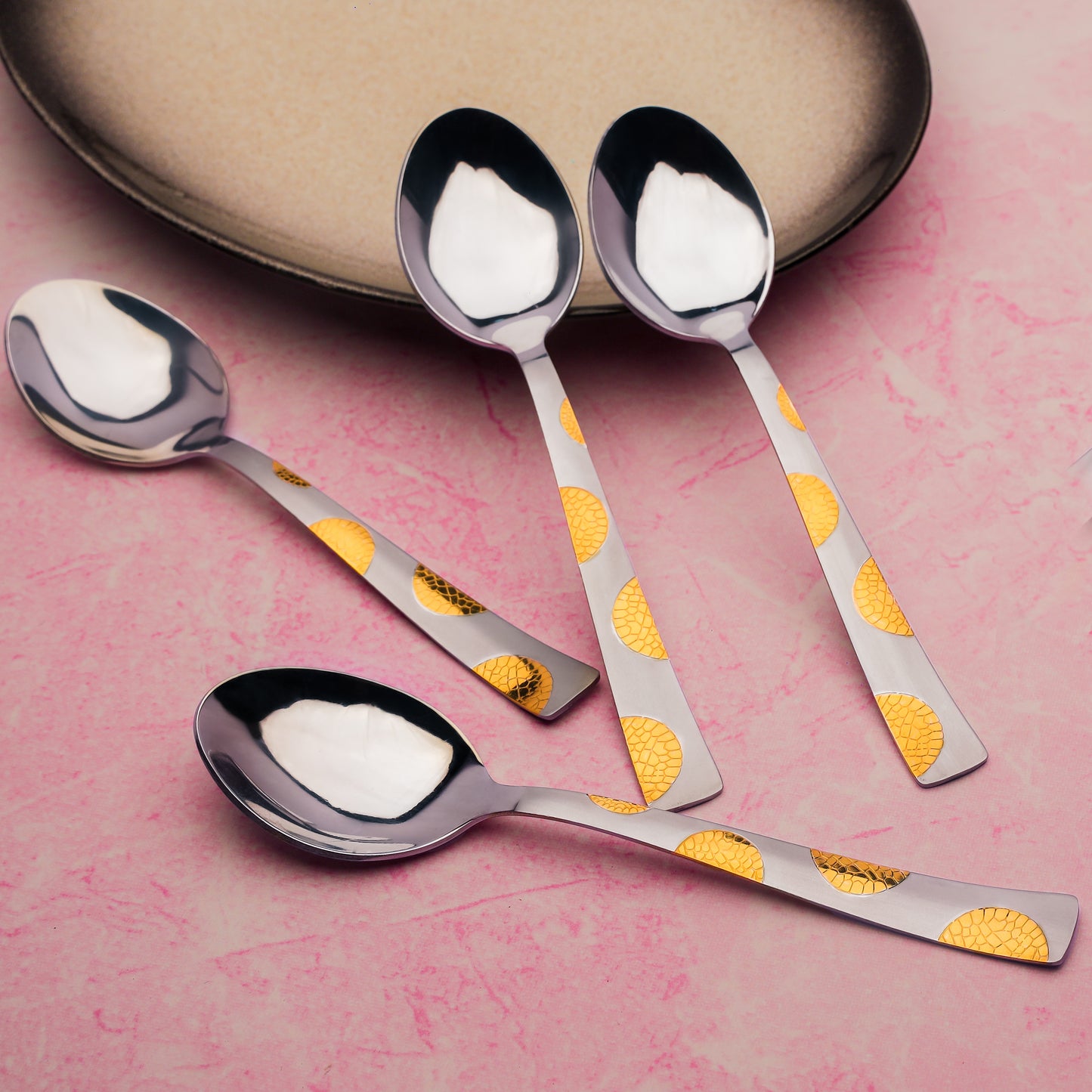6-Piece Stainless Steel 24K Gold Spoon Set | 18.5cm Premium Large Spoons, Luxury Tableware & Gift, Moonpress Design