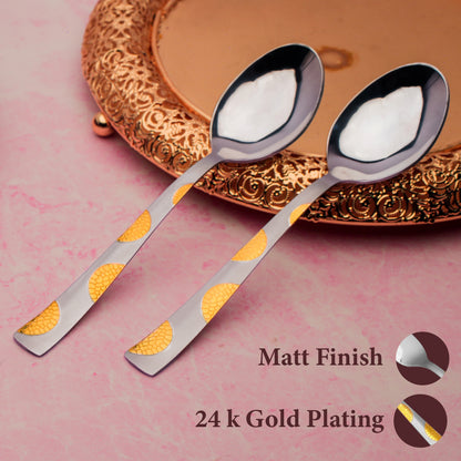 6-Piece Stainless Steel 24K Gold Spoon Set | 18.5cm Premium Large Spoons, Luxury Tableware & Gift, Moonpress Design