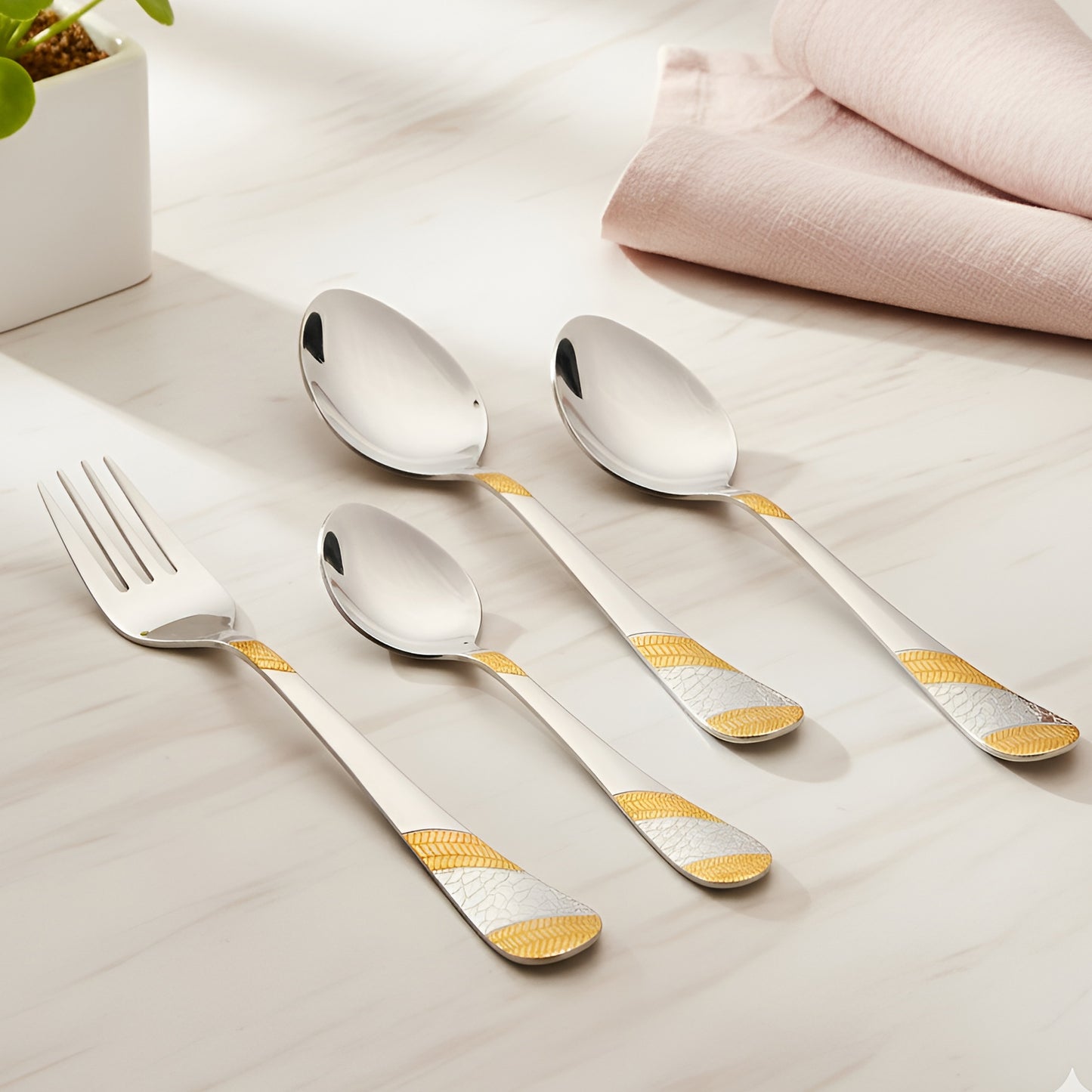 24pc Impress Stainless Steel 24k Gold Cutlery | Spoons Forks | Dining