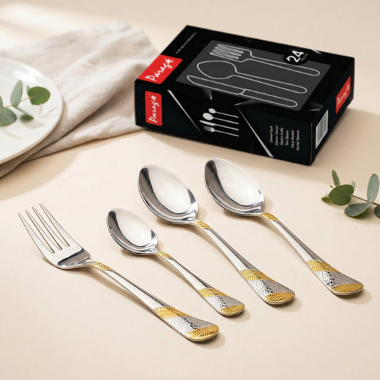 24pc Impress Stainless Steel 24k Gold Cutlery | Spoons Forks | Dining
