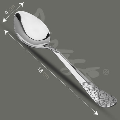 6 Pcs Stainless Steel Table Spoon Set | 18cm, Premium Large Spoons for Home & Kitchen, Luxury Tableware, Housewarming Gift, Silver, Imperial Design