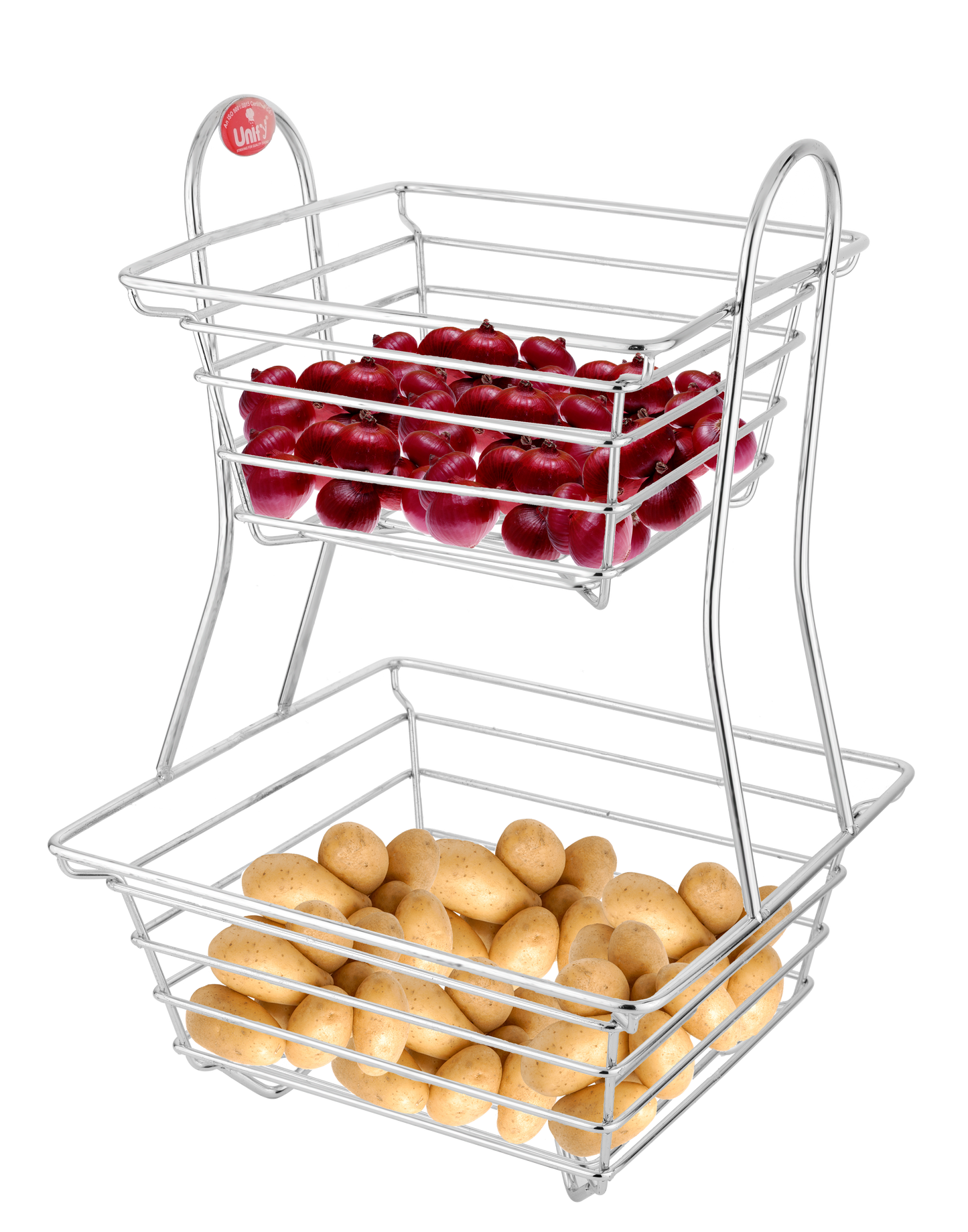 2-Tier Stainless Steel Fruit Basket - Square, Kitchen & Dining Table Stand