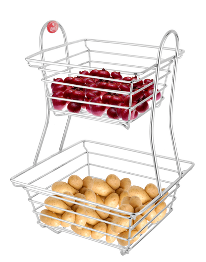 2-Tier Stainless Steel Fruit Basket - Square, Kitchen & Dining Table Stand