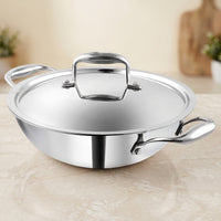 Tripure Triply Kadai with Lid | 28cm, 4L | Stainless Steel | Silver