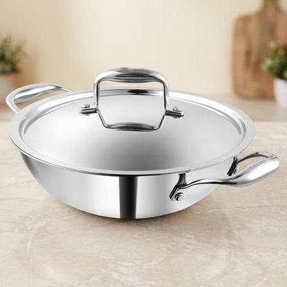 Tripure Triply Kadai with Lid 28cm, 4L Stainless Steel Silver – Parage