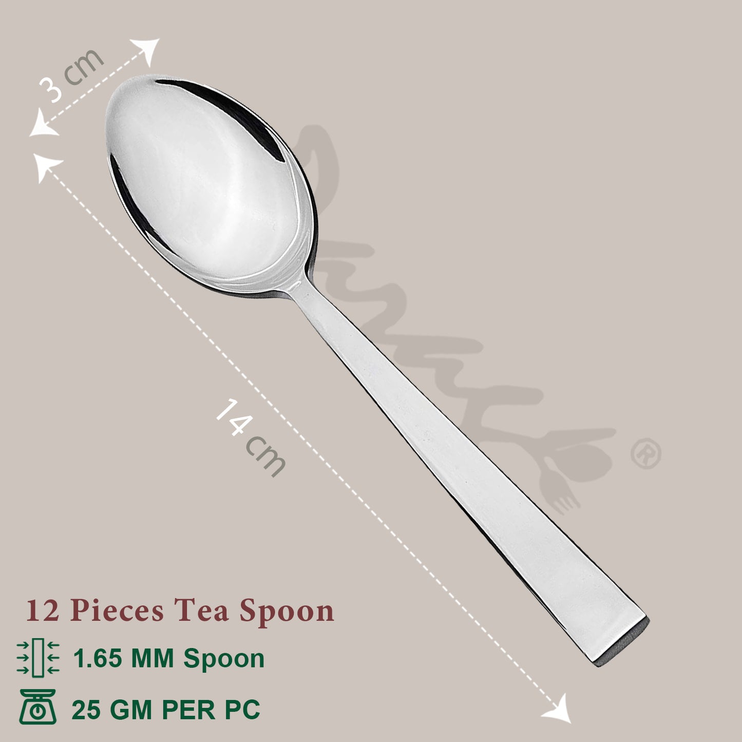 12-Piece Stainless Steel Tea Spoon Set | 14.5 cm Small Spoons for Tea, Coffee & Spices (1.8mm, Silver)