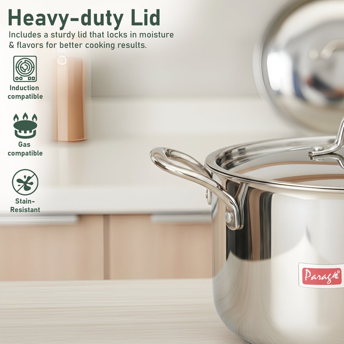 1 Piece Triply Stainless Steel Biryani Pot 1700 ML with Stainless Steel Lid | ISI Marked Tri-Ply Handi Casserole for Induction & Gas | Even Heat Distribution | Compact Cook & Serve Pot