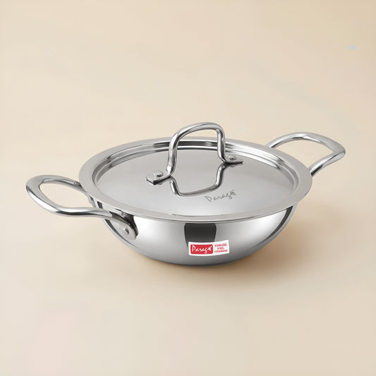 Triply Kadai with Lid | 22cm, 1.5L | Stainless Steel | Silver