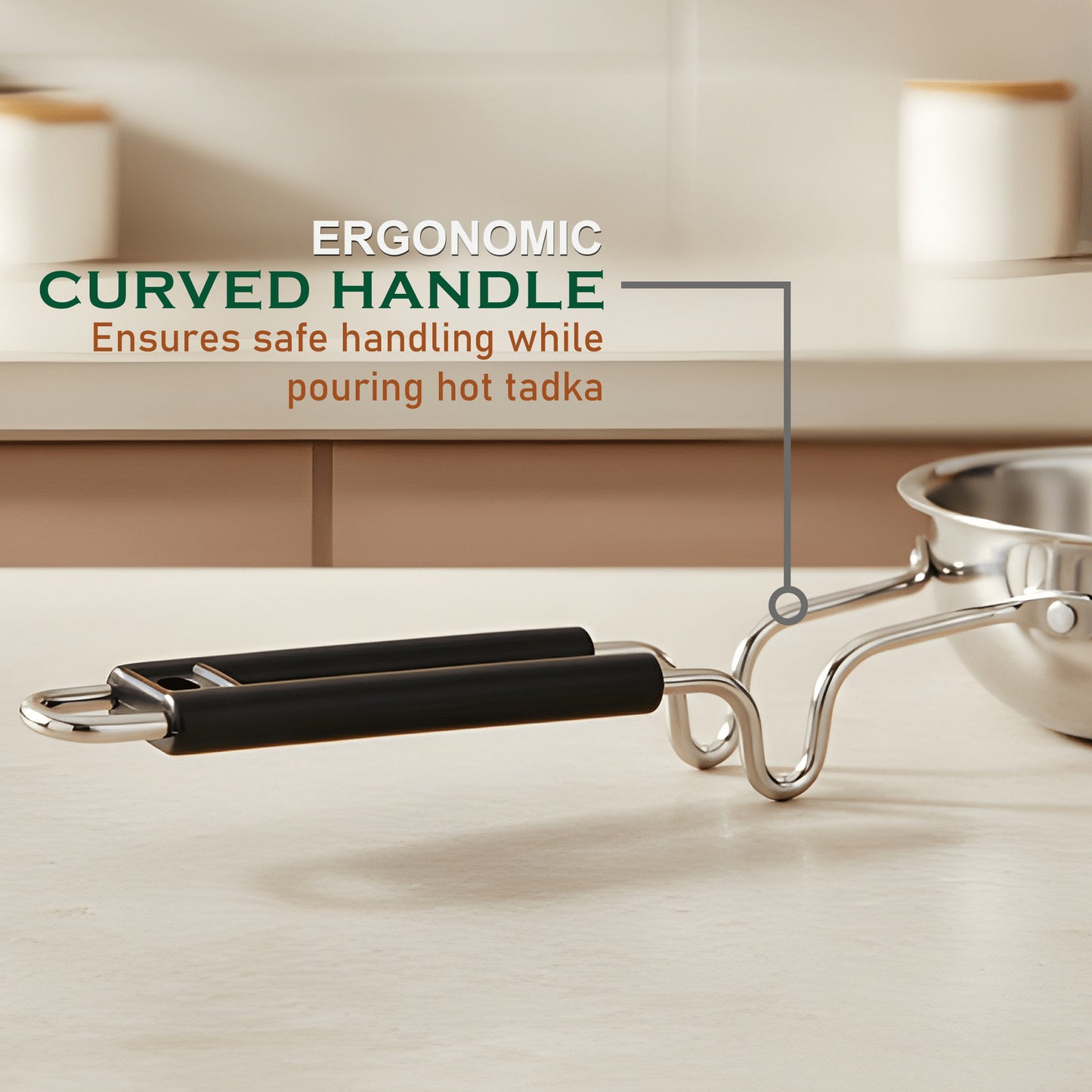 1 Piece Tryply Stainless Steel Tadka Pan 500ml with Heat Resistant Handle | Small Deep Tempering Pan for Dal, Ghee & Curry | Durable Steel Tadka Pan for Indian Cooking (13 cm Diameter)