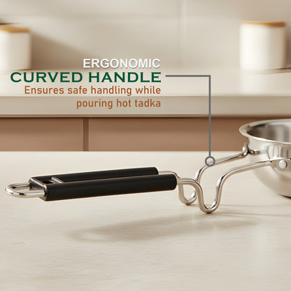 1 Piece Tryply Stainless Steel Tadka Pan 500ml with Heat Resistant Handle | Small Deep Tempering Pan for Dal, Ghee & Curry | Durable Steel Tadka Pan for Indian Cooking (13 cm Diameter)