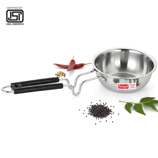 Tri-Ply Tadka Pan | 500ml, 13cm Diameter | Stainless Steel | Silver