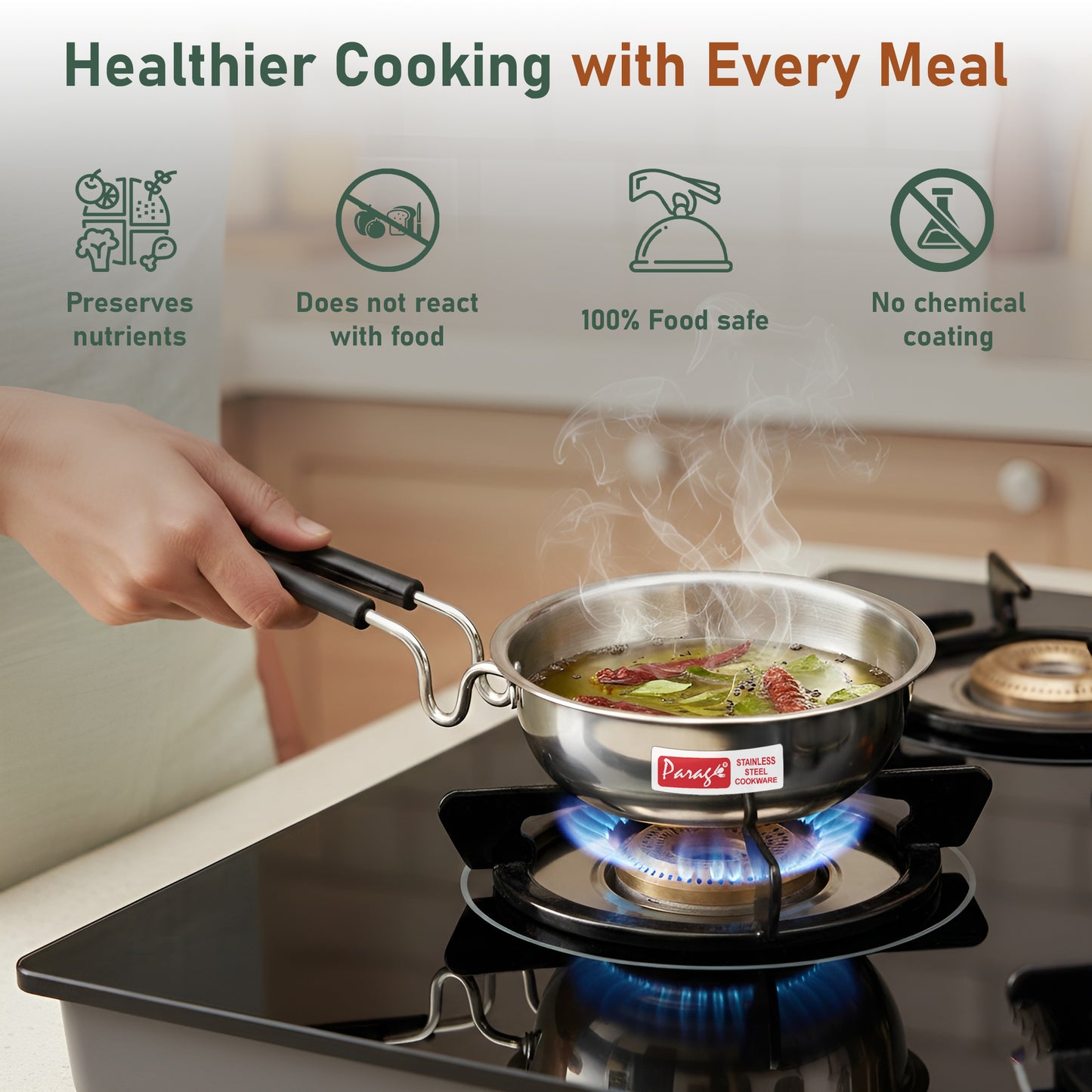 1 Piece Tryply Stainless Steel Tadka Pan 500ml with Heat Resistant Handle | Small Deep Tempering Pan for Dal, Ghee & Curry | Durable Steel Tadka Pan for Indian Cooking (13 cm Diameter)