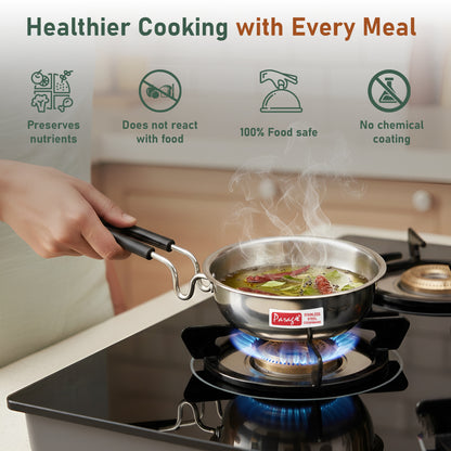 1 Piece Tryply Stainless Steel Tadka Pan 500ml with Heat Resistant Handle | Small Deep Tempering Pan for Dal, Ghee & Curry | Durable Steel Tadka Pan for Indian Cooking (13 cm Diameter)