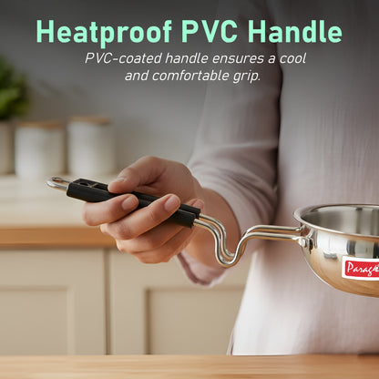1 Piece Tryply Stainless Steel Tadka Pan 500ml with Heat Resistant Handle | Small Deep Tempering Pan for Dal, Ghee & Curry | Durable Steel Tadka Pan for Indian Cooking (13 cm Diameter)