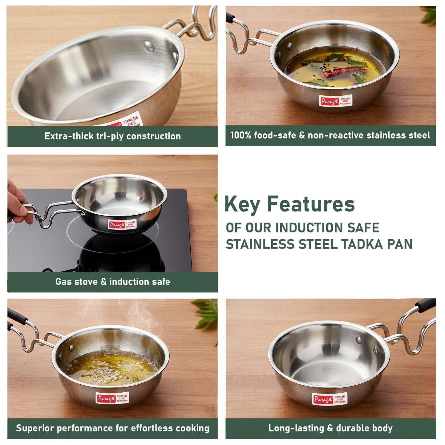 1 Piece Tryply Stainless Steel Tadka Pan 500ml with Heat Resistant Handle | Small Deep Tempering Pan for Dal, Ghee & Curry | Durable Steel Tadka Pan for Indian Cooking (13 cm Diameter)
