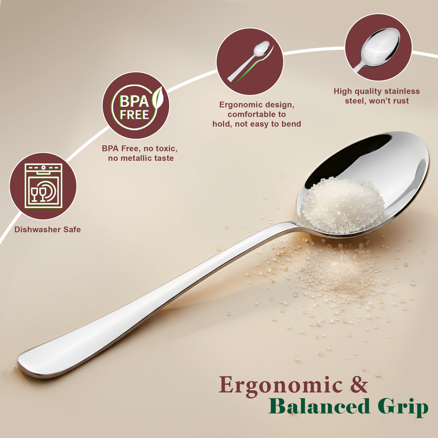 12 Pcs Stainless Steel Tea Spoon Set - Coffee, Sugar & Condiments, 14.5cm