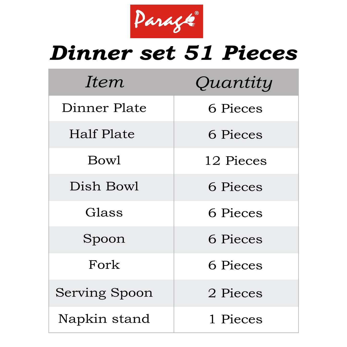 51pc Stainless Steel Dinner Set | Heavy Gauge | Serves 6