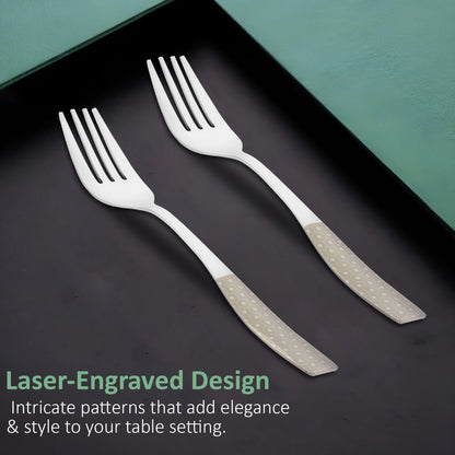 6 Pcs Stainless Steel Premium Table Fork Set - 19 cm Luxury Dining Tableware, Silver Cutlery Gift