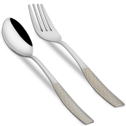12 Pcs Stainless Steel Premium Cutlery Set - 6 Table Spoons & 6 Forks, Silver Dazzle Design, Home & Kitchen