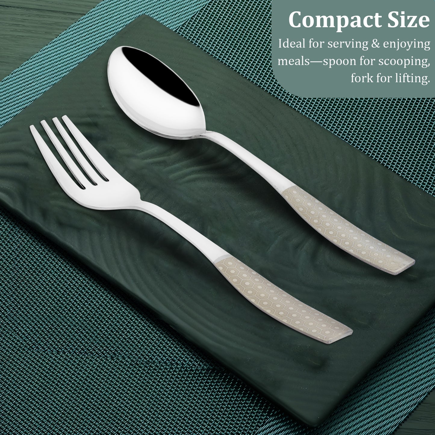 12 Pcs Stainless Steel Premium Cutlery Set - 6 Table Spoons & 6 Forks, Silver Dazzle Design, Home & Kitchen