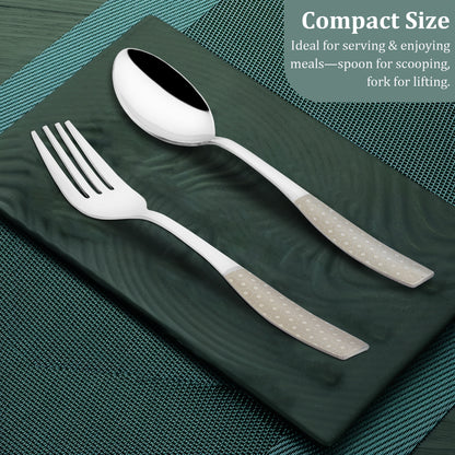 12 Pcs Stainless Steel Premium Cutlery Set - 6 Table Spoons & 6 Forks, Silver Dazzle Design, Home & Kitchen