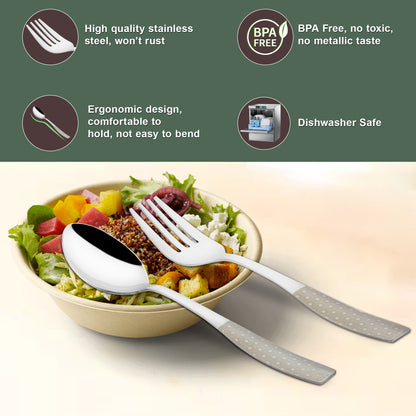 12 Pcs Stainless Steel Premium Cutlery Set - 6 Table Spoons & 6 Forks, Silver Dazzle Design, Home & Kitchen