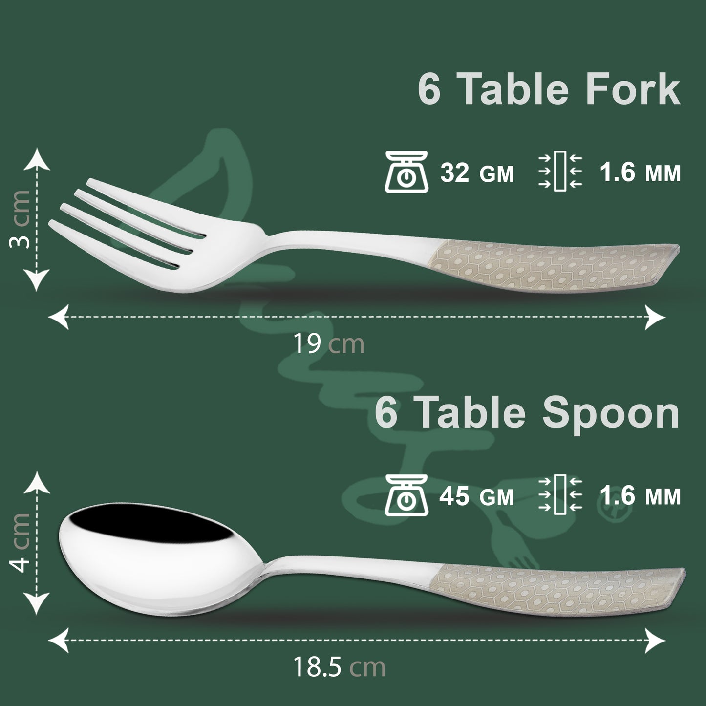 12 Pcs Stainless Steel Premium Cutlery Set - 6 Table Spoons & 6 Forks, Silver Dazzle Design, Home & Kitchen