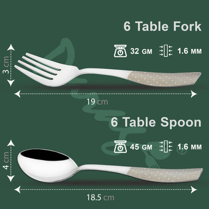 12 Pcs Stainless Steel Premium Cutlery Set - 6 Table Spoons & 6 Forks, Silver Dazzle Design, Home & Kitchen