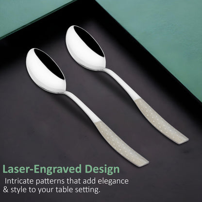 6 Pcs Stainless Steel Premium Table Spoon Set - 18.5 cm Luxury Dining Tableware, Silver Gift Set