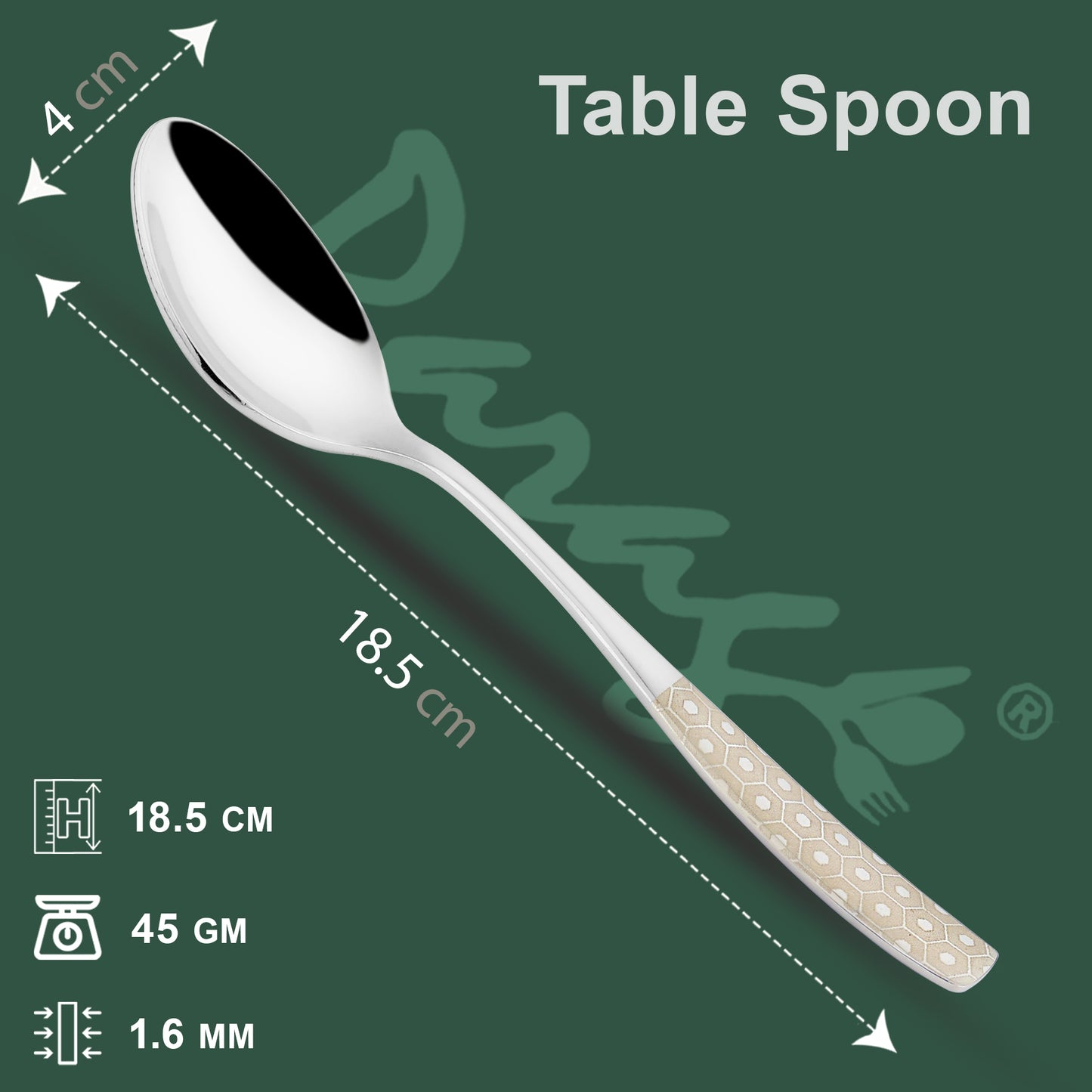 6 Pcs Stainless Steel Premium Table Spoon Set - 18.5 cm Luxury Dining Tableware, Silver Gift Set