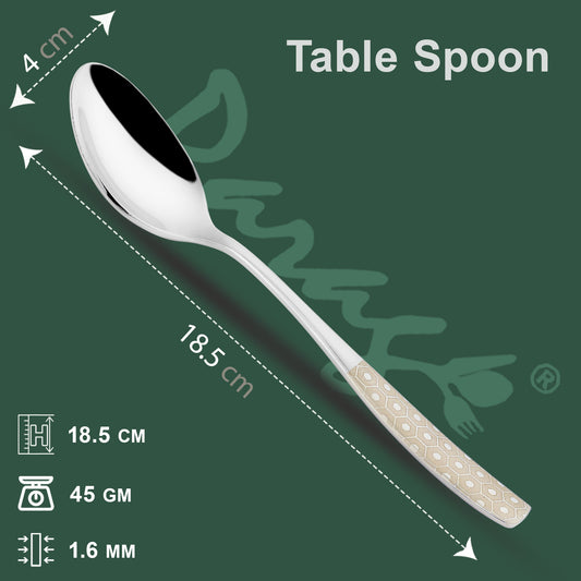 6 Pcs Stainless Steel Premium Table Spoon Set - 18.5 cm Luxury Dining Tableware, Silver Gift Set