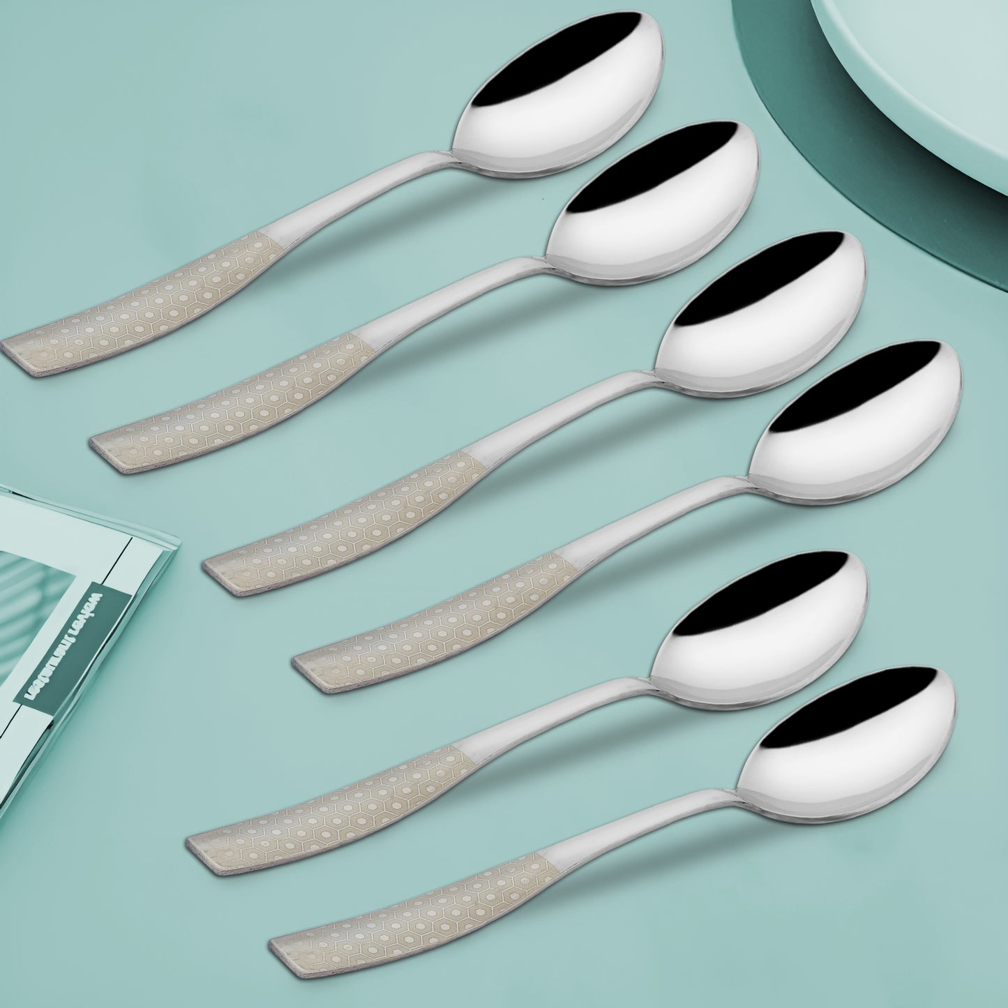 6 Pcs Stainless Steel Premium Table Spoon Set - 18.5 cm Luxury Dining Tableware, Silver Gift Set
