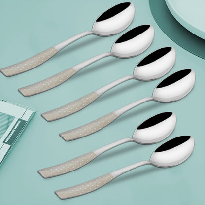6 Pcs Stainless Steel Premium Table Spoon Set - 18.5 cm Luxury Dining Tableware, Silver Gift Set