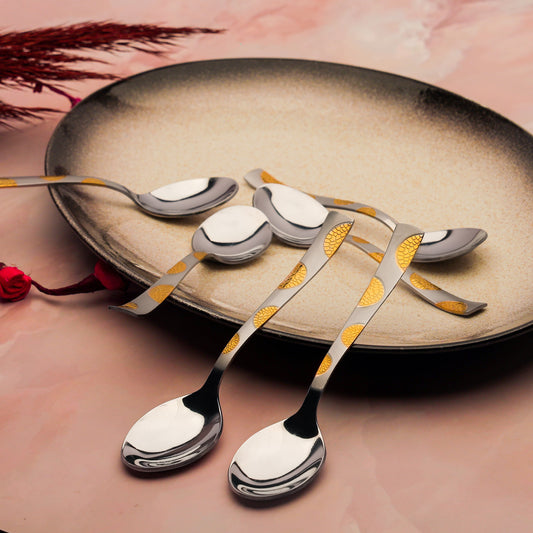 6-Piece Stainless Steel 24K Gold Tea Spoon Set | 14cm Premium Small Spoons, Luxury Tableware & Housewarming Gift, Moonpress Design