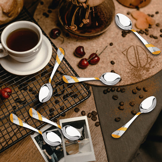 6-Piece Stainless Steel 24K Gold Tea Spoon Set | 13.5cm Premium Small Spoons, Luxury Tableware & Gift, Imperial Design