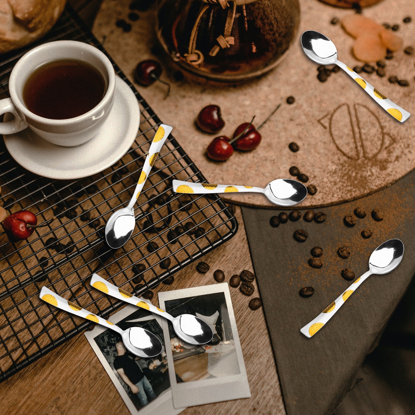 6-Piece Stainless Steel 24K Gold Tea Spoon Set | 14cm Premium Small Spoons, Luxury Tableware & Housewarming Gift, Moonpress Design