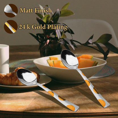 6-Piece Stainless Steel 24K Gold Tea Spoon Set | 14cm Premium Small Spoons, Luxury Tableware & Housewarming Gift, Moonpress Design