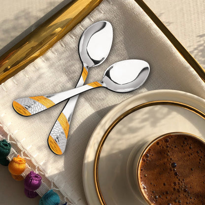 6-Piece Stainless Steel 24K Gold Tea Spoon Set | 13.5cm Premium Small Spoons, Luxury Tableware & Gift, Imperial Design