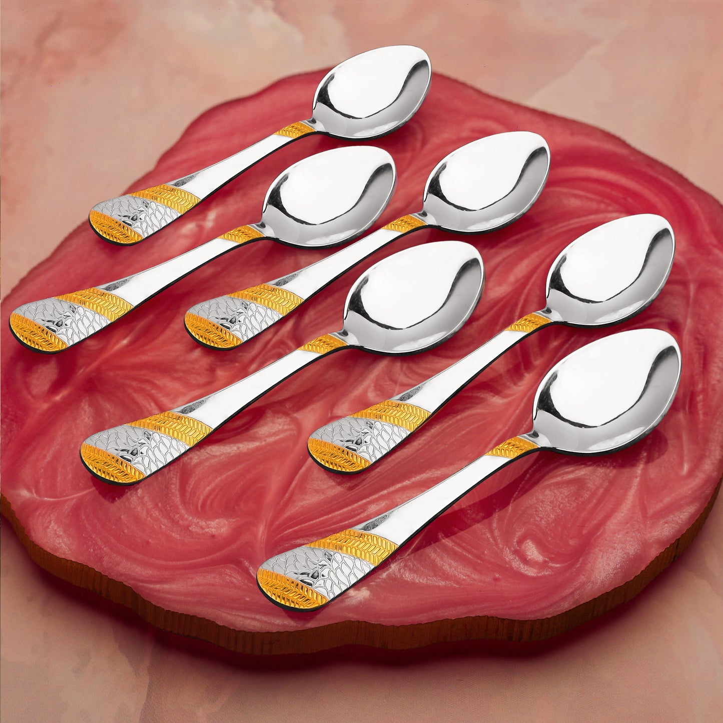 6-Piece Stainless Steel 24K Gold Tea Spoon Set | 13.5cm Premium Small Spoons, Luxury Tableware & Gift, Imperial Design