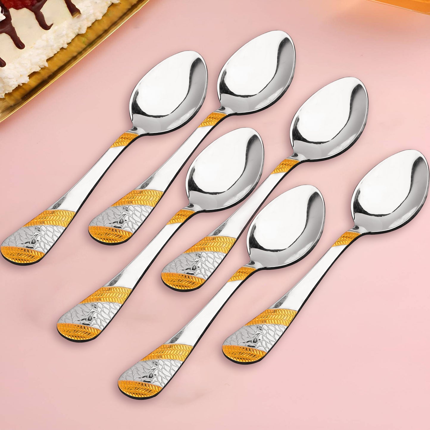 6-Piece Stainless Steel 24K Gold Tea Spoon Set | 13.5cm Premium Small Spoons, Luxury Tableware & Gift, Imperial Design