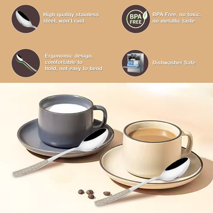 6 Pcs Stainless Steel Premium Tea Spoon Set - 14 cm Luxury Dining Tableware, Silver Dazzle Design