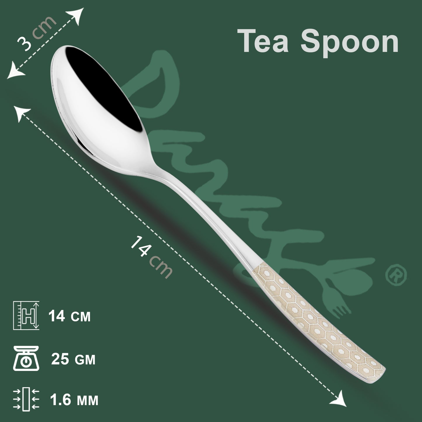 6 Pcs Stainless Steel Premium Tea Spoon Set - 14 cm Luxury Dining Tableware, Silver Dazzle Design