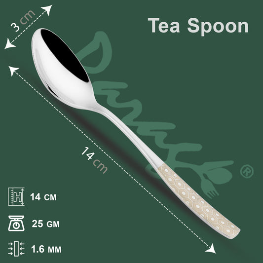 6 Pcs Stainless Steel Premium Tea Spoon Set - 14 cm Luxury Dining Tableware, Silver Dazzle Design