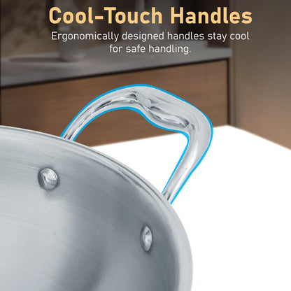 Tripure Triply Kadai with Lid | 26cm, 3.2L | Stainless Steel | Silver