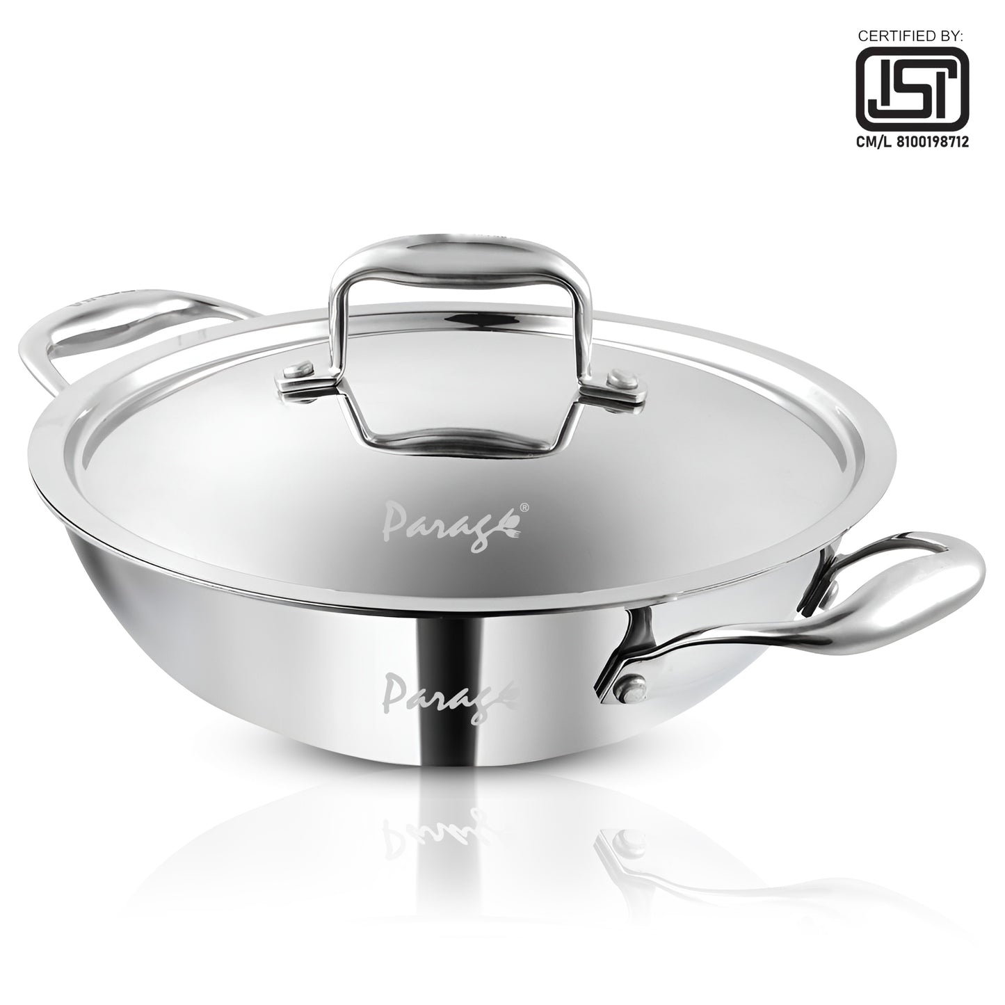 Tripure Triply Kadai with Lid | 26cm, 3.2L | Stainless Steel | Silver