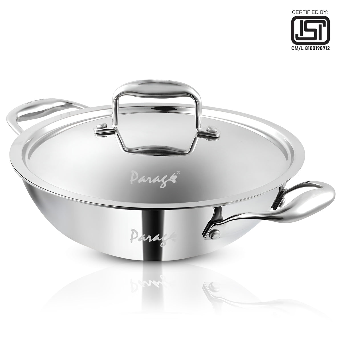 Tripure Triply Kadai with Lid 24cm, 2.6L Stainless Steel Silver – Parage
