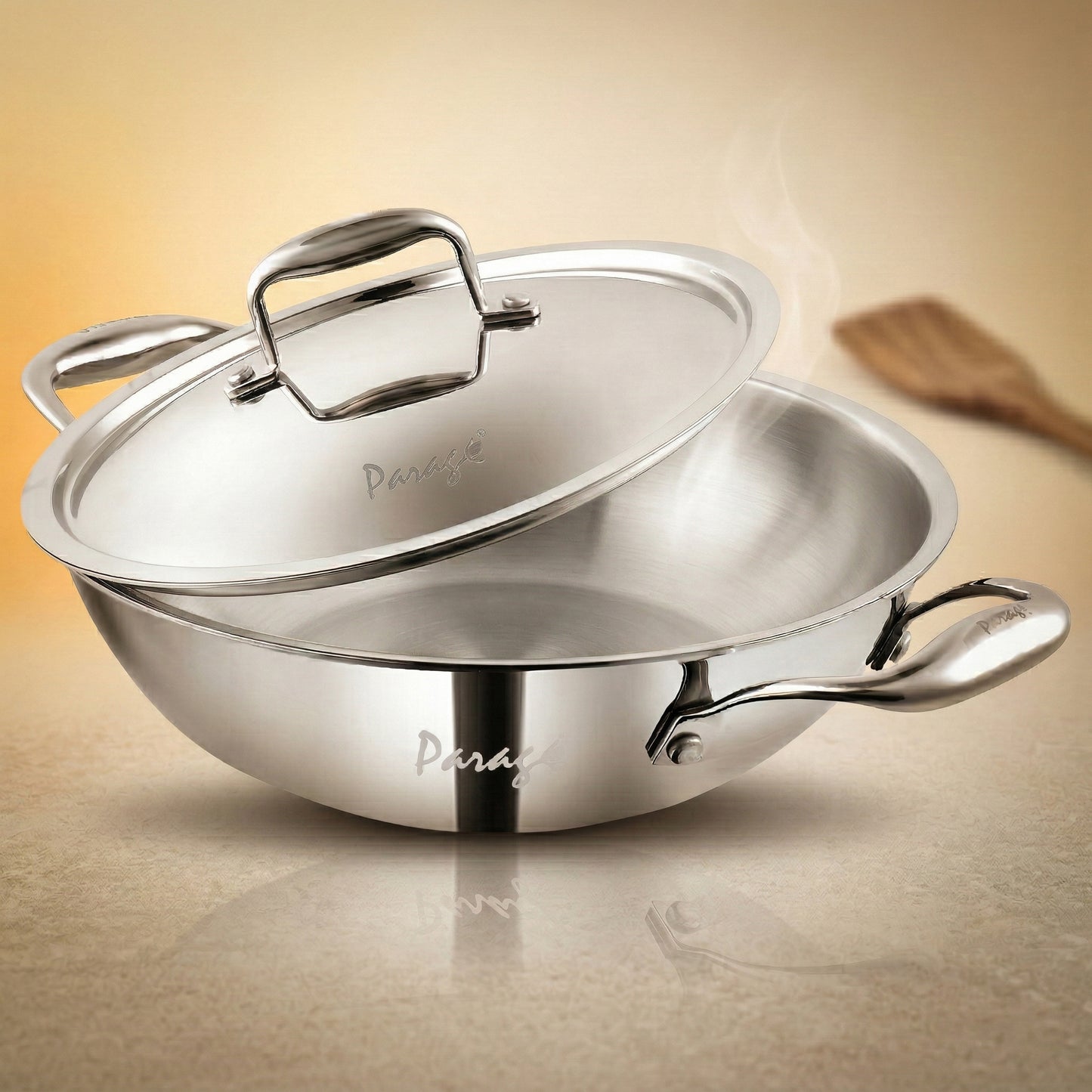 Tripure Triply Stainless Steel Kadai with Lid 24 cm, 2.6L | Induction & Gas Compatible