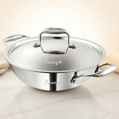 Tripure Triply Stainless Steel Kadai with Lid 26 cm, 3.2L | Induction & Gas Compatible