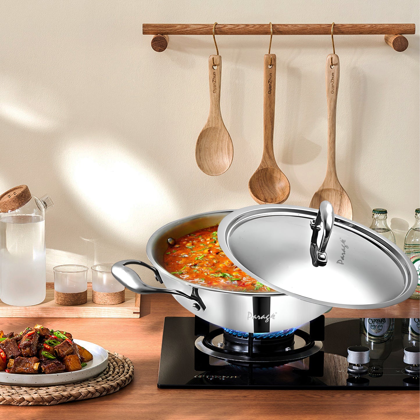 Tripure Triply Kadai with Lid | 26cm, 3.2L | Stainless Steel | Silver